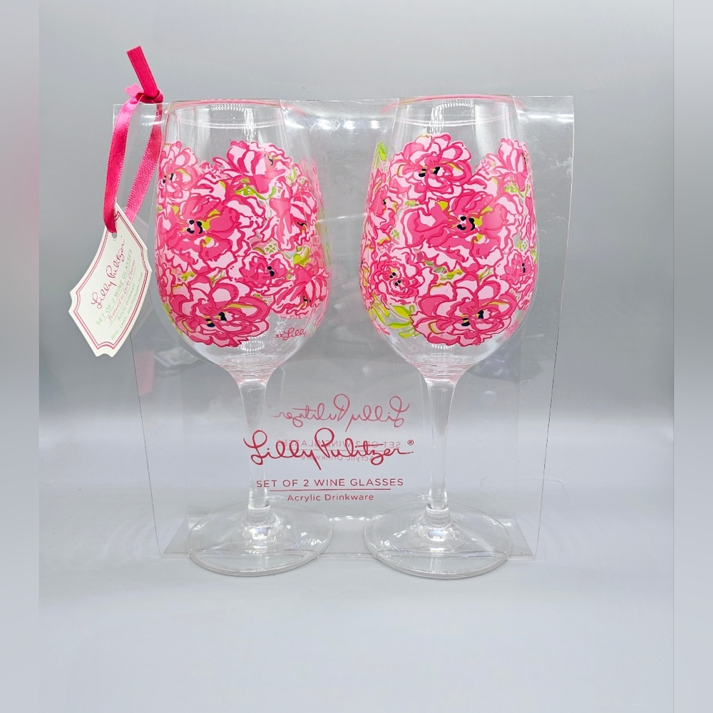 New - Lilly Pulitzer Acrylic Wine Glasses Set Of 2